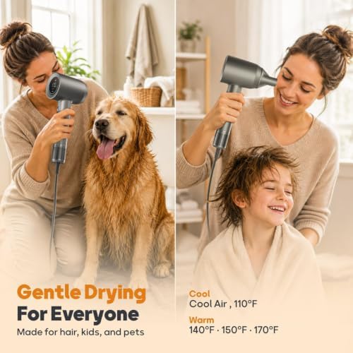 Hair Dryer, High-Speed Ionic Blow Dryer with Diffuser, Low Noise Fast Drying Hair Dryer with Brushless Motor, Thermo-Control Professional Hair Dryer for Curly Hair - Image 3