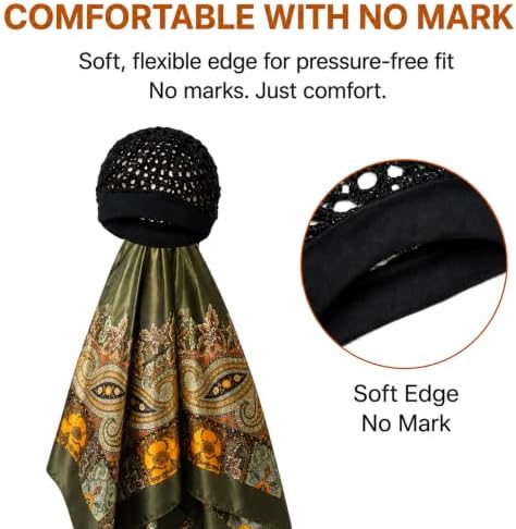 2 in 1 Wrap Cap Hair Net and Scarf for Silk Press, Satin Wrap Cap Bonnet for Women, Adjustable Stay-On Sleep Hair Net Scarf for All Hair Types (Green, One Size) - Image 4