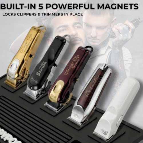 Magnetic Barber Mats for Clippers, Large 4-Piece Modular Barber Station Organizer with 5 Strong Magnets, Non-Slip Magnetic Tool Mat for Professional Barber Shop & Salon Accessories - Image 5