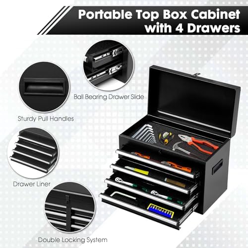 Dawmilon 5-Drawer Rolling Tool Chest with Wheels - High Capacity Tool Cabinet with Detachable Top Toolbox for Garage and Workshop Organization - Metal Tool Cart with Liner & 4 Hooks, Black - Image 6