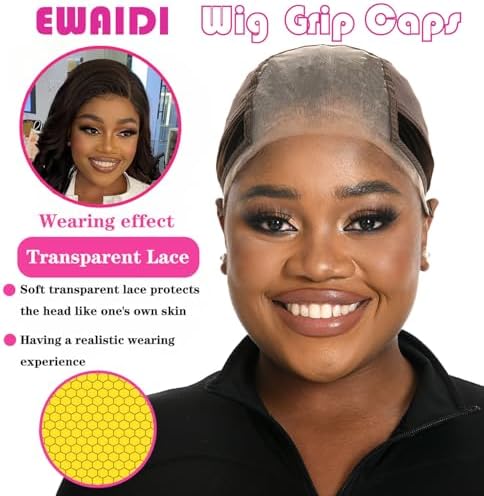 Lace Wig Grip Cap for Women 4x5 Transparent Lace Front Wig Cap with Gripper Headband to Keep Wig In Place Adjustable Lace Wig Gripper Make Your Wigs Gluless (Brown, Large) - Image 2