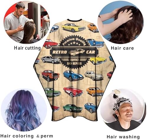 Barber Cape for Men Professional Hair Cutting Salon Cape with Snaps Waterproof Hairdressing Styling Cape Gown Apron- 63”× 56”(Vintage Cars) - Image 6