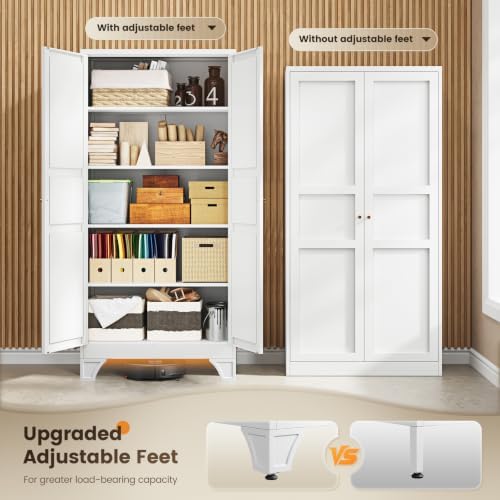 White Metal Pantry Storage Cabinet Tall Storage Cabinet Kitchen Pantry 75" - Image 6