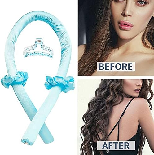 Heatless Curling Rod Headband No Heat Silk Ribbon Curling Rod Hair Roller Curls with Hair Claw Clip Lazy Natural Soft Wave DIY Hair Rollers Styling Tool for Sleep in Overnight (Blue) - Image 5