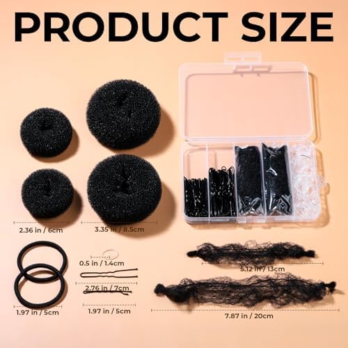 YGDZ 200 PCS Donut Hair Bun Maker Set, 4 Hair Donuts, 10 Black Buns Hair Nets, 80 Bobby Pins for Women, Girls, Dance Competition Must Haves, Dance Hair Accessories, Ballet Bun Kit, Black - Image 2