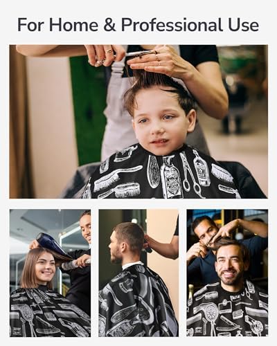 ULG Professional Hair Cutting Cape with Neck Duster Brush Waterproof Extra Large Size Salon Barber Cape Haircut Cape for Men Women and Kids, 57”×72” Full Body Coverage, Black with White Printing - Image 7