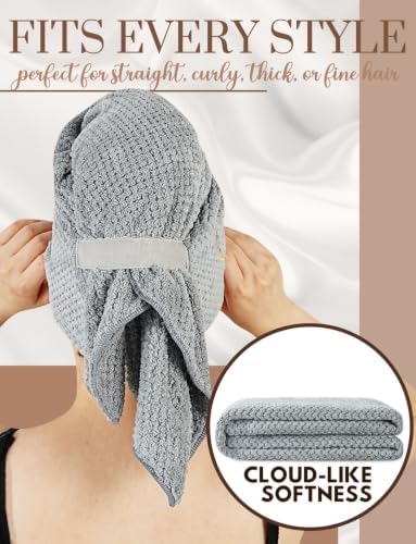 InnoBeta Large Hair Towel for Women, Microfiber Hair Wrap, Gray, Initial T - Image 5