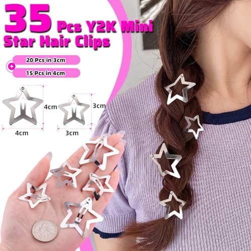 35 PCS Silver Star Hair Clips Barrettes, 1.18&1.57 Inch Snap Y2K Hair Clips - Image 2