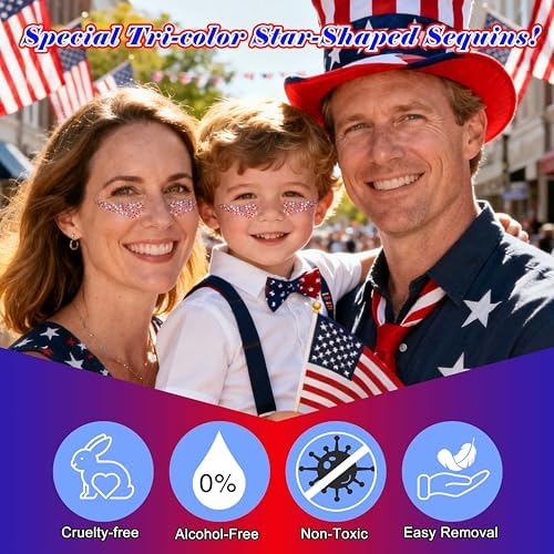 MEICOLY 50g Star Shaped Red White and Blue Body Glitter Face Glitter Gel, Patriotic Accessories Hair Glitter for 4th of July Outfits for Women, Fourth of July USA Accessories for Independence Day - Image 6