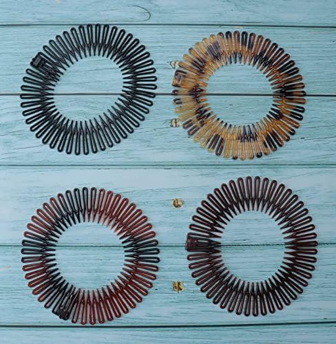 4 Pcs Circular Stretch Comb Plastic Circle Headband (Round-Multi Color) - Image 7