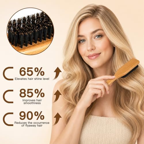 SAMEBUTECO 6pc Slick Back Hair Brush Set, Boar Bristle Wood Handle, 2 Topsy Tails, Edge Comb, Teasing Tool & Fine Tooth Pin Tail Comb for Sleek Ponytail, Braid Styling, Flyaways Control - Pink - Image 7