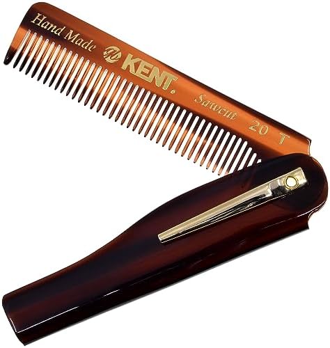 Kent 20T Handmade Folding Pocket Comb for Men, Fine Tooth Hair Comb Straightener for Everyday Grooming Styling Hair, Beard or Mustache, Use Dry or with Balms, Saw Cut Hand Polished, Made in England by KENT