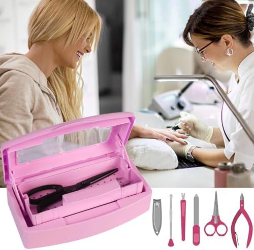 Nail Tool Sterilizer Box Disinfectant Jar Plastic Disinfectant Container Suitable for Nail Tools Hair Salons Beauty Centers and Manicure and Nail Equipment(Pink) - Image 7