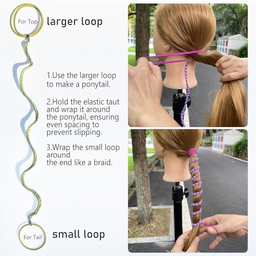 Elastic Hair Ties for Women, 25" No Tangle Spiral Hair Ties Damage-Free Pony Tail Wraps for Thick Long Hair Motorcycle Hair Accessories for Sports- Bike Riding Swim Skiing- Aqua/Navy Blue - Image 5