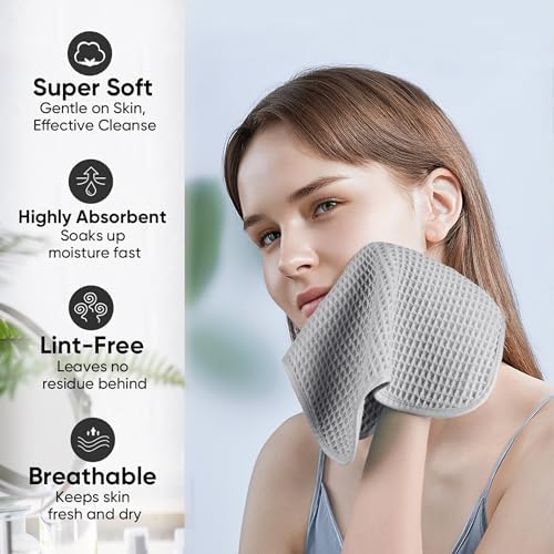 Microfiber Waffle Face Towels, 4 Pieces, Soft, Absorbent, Fast Drying, Lint Free 430 GSM (Silver) - Image 4