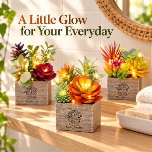 Succulents Plants Artificial Fake Plants with Lights for Bathroom Decor - Image 4
