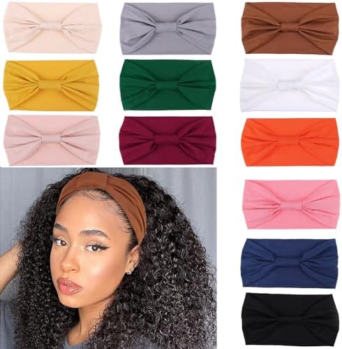 XTREND 12 Pcs Wide Headbands Fashion Knotted Headband For Headband Ladies Bohemian Style Women Non Slip Head Wraps Sport Yoga Workout Turbans Pure Color Hair for Accessories (Solid Color) by XTREND