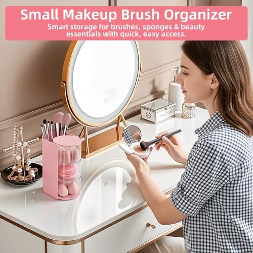 neotidy Hair Accessories Organizer with Hair Brush Holder, Rotating Hair Tie Product Organizer for Girls, 3-Tier Makeup Brush Holder for Clips, Bows & Brushes (Pink, 3-Tier) - Image 3