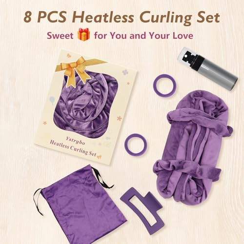 70" Heatless Curls Overnight, Soft Velvet No Heat Hair Curlers to Sleep In, Heatless Hair Curler Overnight Curls Curlers for Long Medium Hair Volume, 8 PCS Heatless Curl Curling Set - Black - Image 6