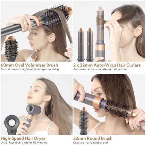 Hair Dryer Hot Air Styler: Auto Wrap Curling Wand 1 1/4 Inch Automatic Hair Curler, Ceramic Negative Ionic Blow Dryers Fast Drying Tools Set with Extra Long Barrel for Styling Waves (Gray) - Image 4