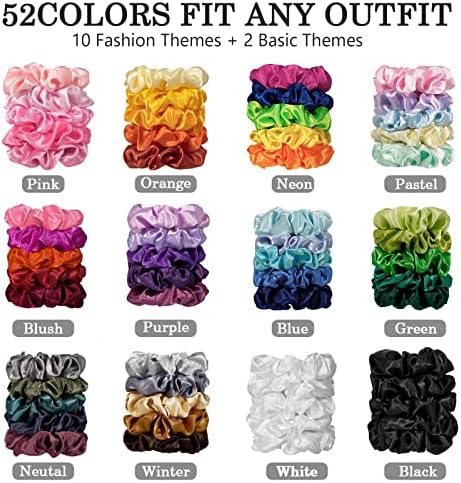 ADRIONE Satin Scrunchies for Women & Girls - 60 Pack Silk Scrunchies for Curly Hair - Image 3