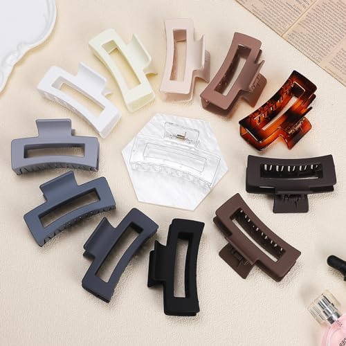 Sisiaipu 3.5 Inch Hair Clips - 12 Pcs Square Jaw Clips for Thick and Thin Hair, Rectangular Hair Accessories for Women and Girls - Neutral - Image 3