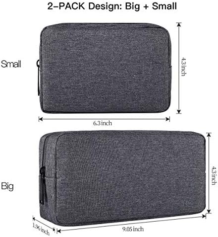 Universal Electronics Accessories Carrying Case, 2PCS Big + Small Portable Storage Pouch, Cosmetic Bag, Cable Organizer Compatible Hard Drive, Mouse, Power Bank, Adapter, Cellphone, Space Gray - Image 2