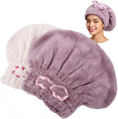 Hair Towels, 2 Pack, Purple and Khaki, 9.8 x 11.8 Inch by Unknown