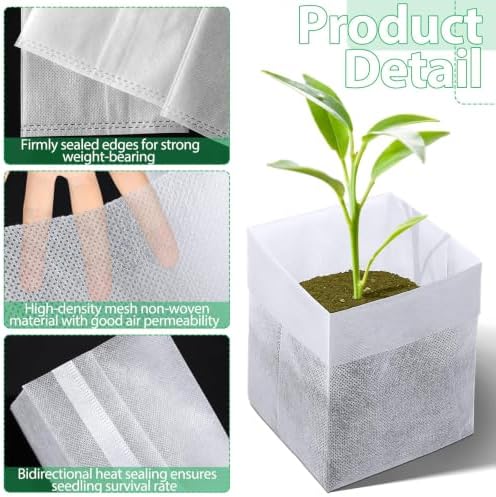 Augshy Nursery Growing Bags, 200Pcs Plant Grow Bag Non-Woven Fabric Seedling Pots Seedling Bag for Planting Seed Starting Pots Pouches for Vegetable Flower Fruit Saplings Tree (9" x 9") - Image 3