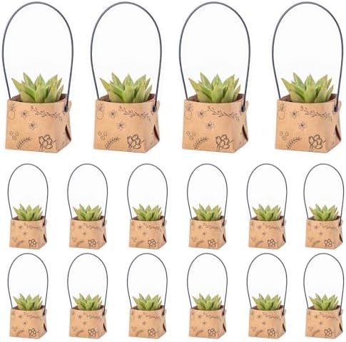 40Pcs Succulent Wrap Bags (fits 2 inch pots), Mini Kraft Succulent Favour Box Basket with Handle for Wedding, Baby Shower, Succulent Party Favours for Guests by FayoulasGarden
