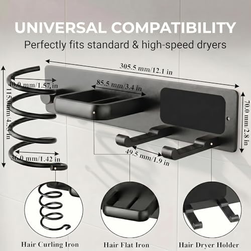 Blow Hair Dryer Holder Wall Mounted, 3 in 1 Hair Tool Organizer - Image 3