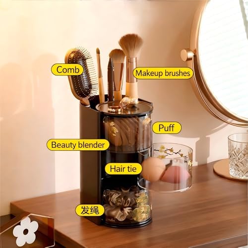 Azurphoric Hair Accessories Organizer with Hair Brush Holder(Black,3-Layer) - Image 4