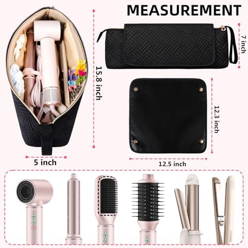 Veirdro Hair Tools Travel Bag with Heat Resistant Mat, Portable Hair Tool Organizer Travel Carrying Case for Straightener, Flat Iron, Curling Iron, Hair Dryer& Hair Styling Accessories Women (Black) - Image 6