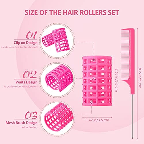 Syhood 12 Pcs 1.4 in Jumbo Plastic Hair Rollers Curlers for Women, Pink - Image 2