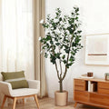 6.6ft Tall Artificial Camellia Tree with White Flower by Celestdeco