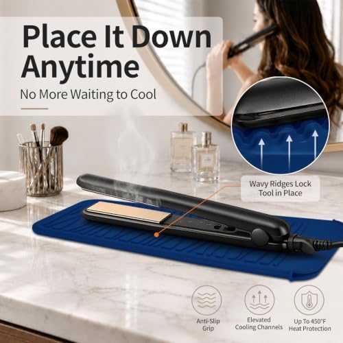 Silicone Heat Resistant Travel Mat Pouch for Hair Styling Tools (Navy Blue, 1 Pack) - Image 3