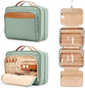 COOSKY Travel Hanging Toiletry Bag for Women, Cruise Ship Essentials, with Jewelry Organizer, Extra Large Makeup Dopp Kit, Waterproof Cosmetic Bags, Toiletries Kit Set with Trolley Belt, Green by COOSKY