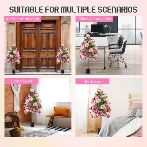 Thiccywoov 2 Pack,Pink 4FT Artificial Peony Flower Tree Lifelike Fake Plant - Image 5