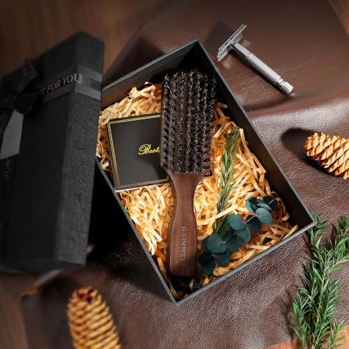 GAINWELL Wild Boar Bristle Hair Brush for Men, Slick Back Hair Brush with Stiff Boar Bristles for Thick Hair, Natural Black Walnut Wooden Handle Hairbrush, Beard Mustache Brush - Large - Image 4