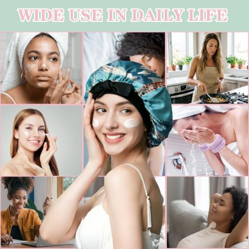 Satin Hair Braid Bonnet for Sleeping Double Layer Tie Band Elastic Wide Soft Silk Lined Nightcap Women Girls Cute - Image 7