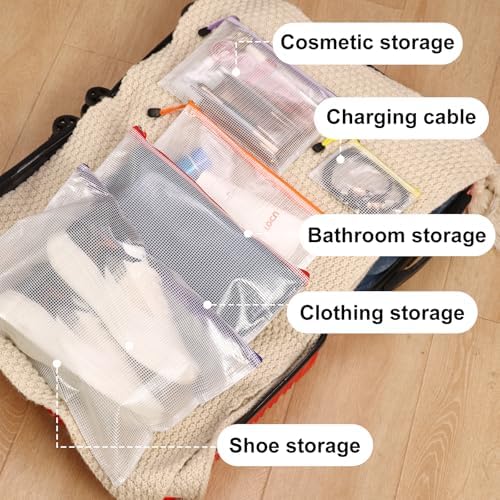 EOOUT 28pcs Mesh Zipper Pouch, Waterproof Zipper Bags, 8 Sizes Plastic Travel Pouch, 10 Colors, Multipurpose for Board Game, Travel Storage, School Supplies, Office Appliances, Home Organize - Image 5