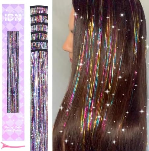 IDN BEAUTY Hair Tinsel Clip In Rainbow Sparkle Hair Extensions 24 Inch 6pcs by IDNBEAUTY