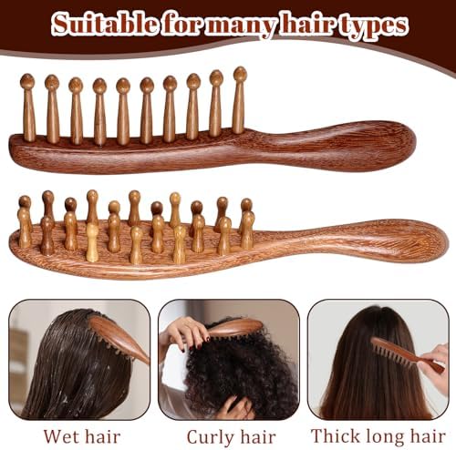 2PCS Loc Comb for Sisterlocks, Comfortable Massage Comb, Wooden Scalp Massager Combs for Dreadlocks, Scraping Massage Tools Wide Tooth Combs for Scalp Care and Hair Styling - Image 5