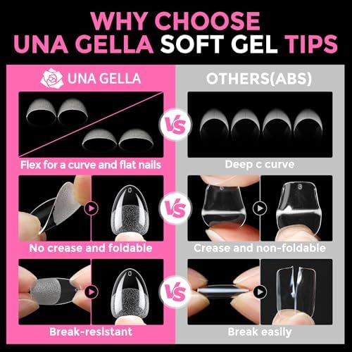 UNA GELLA Extra Short Almond Nail Tips 216Pcs X-Soft Gel Press on Nails - Image 6