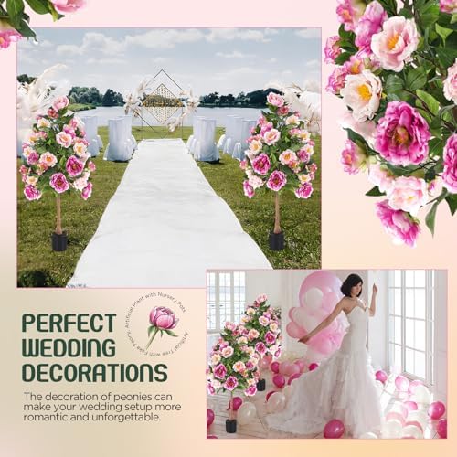 Thiccywoov 2 Pack,Pink 4FT Artificial Peony Flower Tree Lifelike Fake Plant - Image 3