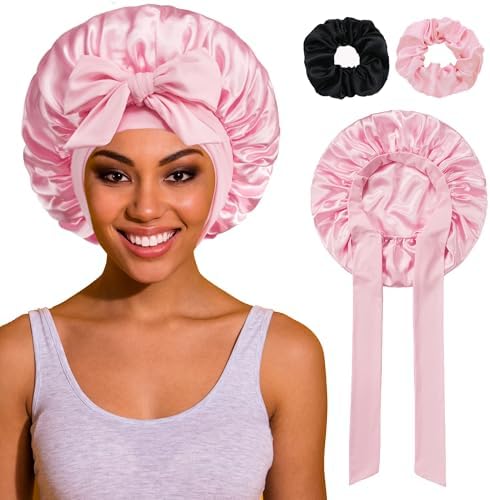 ROYBENS Satin Bonnet with Tie, Silk Hair Sleep Bonnets for Women +Scrunchie by ROYBENS
