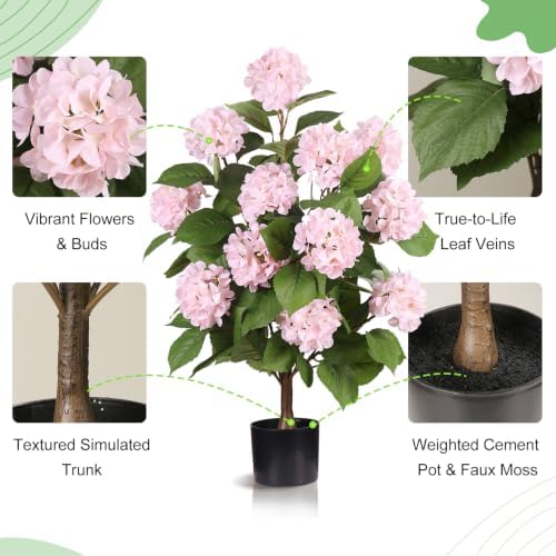 3FT Artificial Hydrangea Tree,Pink 2 Pack - Image 3