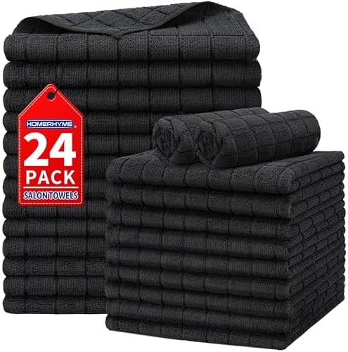 Salon Towels, 24 Pack Black Microfiber Hair Towel, 16 x 27 Inches by HOMERHYME