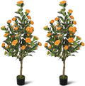 2-Pack 4FT Artificial Camellia Tree,Realistic Fake Potted Plants with Flowers&Planters,Indoor/Outdoor Faux Flowering Trees for Home,Office,Porch,Wedding,and Housewarming Gift Decor,Orange by Unknown
