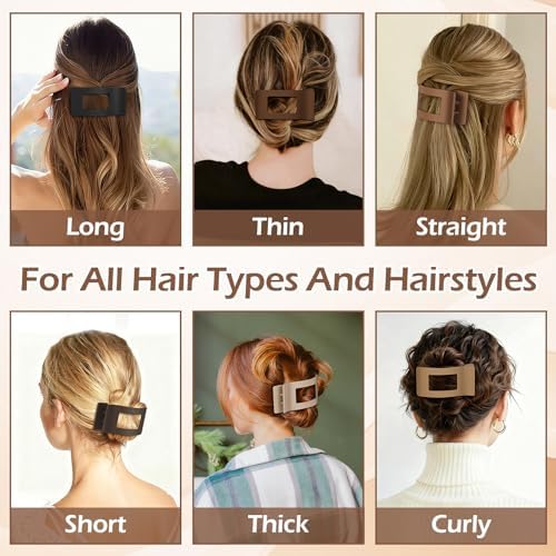 French Flat Hair Clips for Women 6pcs Hair Claw Clips for Thick or Thin Hair Matte Claw Clips for Girls Barrettes Non-Slip Strong Hold Hair Accessories for Women (Coffee) - Image 6